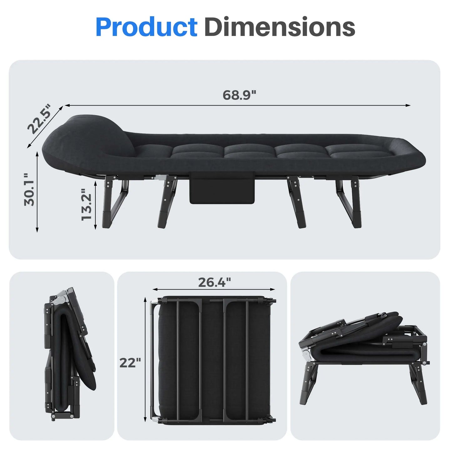 6-Position Adjustable Camping Cot with Mattress, 450lbs Capacity, Folding Portable Bed for Outdoor & Office.