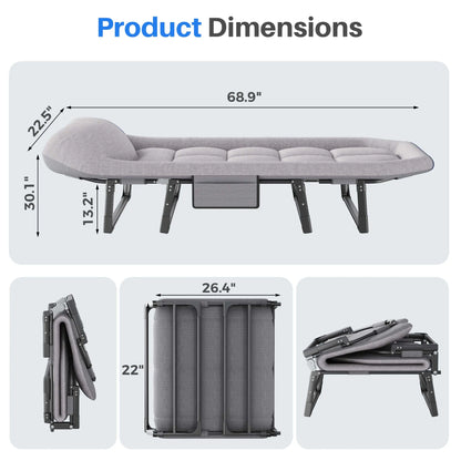 6-Position Adjustable Camping Cot with Mattress, 450lbs Capacity, Folding Portable Bed for Outdoor & Office.